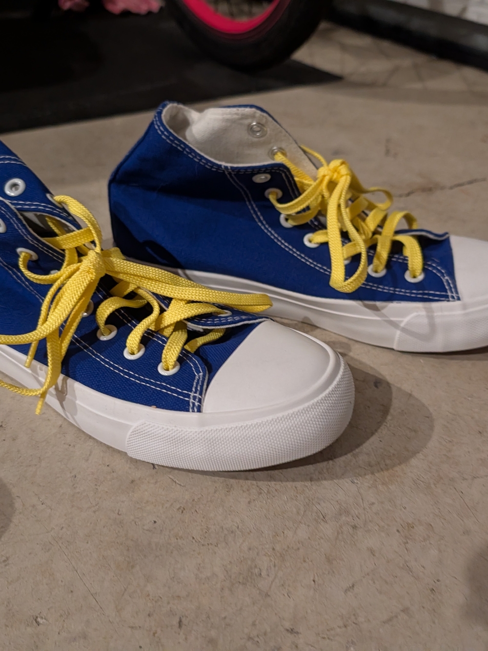 Kids High-Top Canvas Sneakers in Blue with Yellow Laces